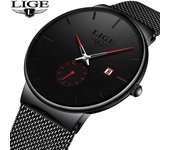 LIGEWatches Reloj de cuarzo informal resistente al agua relojes para hombre reloj deportivo ultrafino de lujo de primeras marcas oro/negro