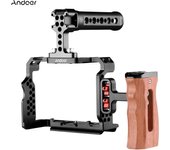 Kit de jaula para cámara de aleación de aluminio Andoer con soporte de video, manija superior, agarre de madera de repuesto para Sony negro