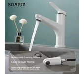 Grifo de baño de estilo extraíble de lujo ligero, grifo de fregadero frío y caliente, grifo de fregadero de cocina y baño, dispensador de agua blanco
