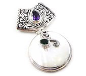 Les Trésors De Lily [D5877] - Pendentif Argent artisanal 'Sapa' Blanc / Violet / Vert argenté - 32x55 mm