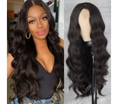 MISS WIG Pelucas onduladas largas de fibra sintética marrón sin flequillo frente de encaje peluca ondulada larga de Color marrón negro Rubio 60 cm