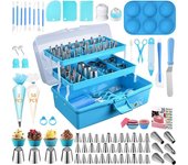 236 piezas. Kit de decoración de pasteles con almacenamiento de tres capas, caja de regalo plegable azul, juego para hornear, accesorios para decoración de pasteles, herramientas