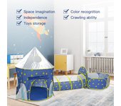 Casa de juegos 3 en 1 para niños, tienda de campaña con túnel y piscina de bolas para niños pequeños, juego interior y exterior 3-in-1 set azul