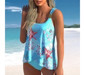 Traje de baño tankini bikini con estampado de estrellas de mar rojas y halter para mujer S blanco