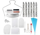 Juego de 6-73 piezas de mesa giratoria para tartas, manga pastelera, boquillas para glaseado, raspador de crema, capas para tartas, herramientas para hornear, accesorios de decoración