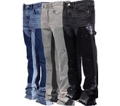 Pantalones vaqueros de moda para hombre: pantalones acampanados con parches elásticos, estilo europeo y americano. S azul oscuro