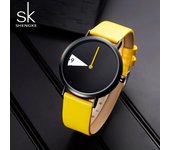 Shengke, gran oferta, relojes de pulsera creativos de cuarzo para mujer, relojes para mujer, reloj giratorio con banda de cuero amarillo, regalos para amigos amarillo