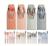 Juego de 8 brochas de maquillaje profesionales: cerdas suaves, estuche portátil, rubor, iluminador, sombra de ojos, polvo, corrector, brochas para cejas B color rosa