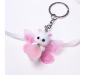 Llavero con forma de gato flocado, colgante de alas de mariposa rosa dulce para mujer, mochilas, dijes para coche, accesorios de llavero de animales