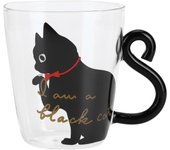 Taza de gato para café, leche, té, agua, vidrio, botella para niños, transparente, resistente al calor, reutilizable.(Gato negro )