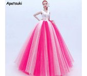 Ropa de muñeca de moda con encaje blanco y rosa degradado para muñecas Barbie, vestidos de novia, trajes para muñecas a escala 1/6, vestidos de fiesta, juguetes para niños color rosa