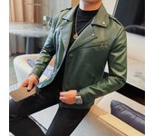 Chaqueta de moto de cuero sintético para hombre, abrigo vintage de cuero sintético con cuello vuelto de alta calidad para otoño e invierno 4XL verde