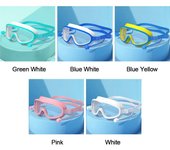 Gafas de natación con montura grande para niños y niñas, con tapones para los oídos, impermeables, antivaho, protección ocular para piscina y playa. blanco