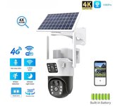 Nueva cámara 4G inalámbrica de doble lente solar 4K 8MP PTZ Cámara WIFI Energía solar PIR Detección humana CCTV Seguridad V380 Exterior Impermeable 8MP Wifi Camera