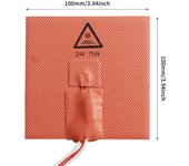 Accesorio para impresora 3D Almohadilla calefactora de silicona 24 V 60 W Estera calefactora 100 x 100 mm Cama calefactada con termistor 0 naranja