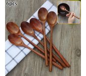 Cuchara de sopa de madera de estilo japonés, vajilla Natural, cucharadita de madera práctica, 6 uds.