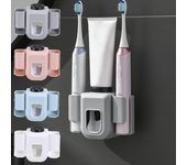 Soporte para cepillo de dientes eléctrico, organizador de pared de doble orificio, soporte para cepillo de dientes con exprimidor de pasta de dientes, accesorios de baño, 1 Uds. gris