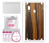 apgo Protective Skin Sticker for the back+sides compatible with Samsung Galaxy A20, Full Wrap Film, Foil, Vinyl - Pattern Tigerwood