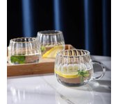 Taza de café transparente con asa de vidrio con rayas verticales simples, taza para desayuno, leche, jugo, té, flores, resistente al calor 350ml