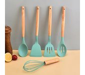 12 piezas de utensilios de cocina de silicona con mango de madera, olla antiadherente, juego de utensilios de cocina, cubo de almacenamiento, utensilios de cocina de silicona