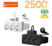 Regleta de enchufes de CA de la UE con interruptor independiente de montaje en pared, enchufe multitoma de 1,8 m, enchufe estándar europeo con adaptador de filtro de red de carga USB C