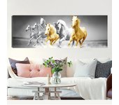 Animal Seven Running Horse Golden Canvas Pintura en blanco y negro Carteles y grabados Arte de pared Imágenes Decoración del hogar Sin marco 20*40cm