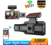 Cámara de 1080P para coche, aplicación WIFI, cámara de tablero de doble lente para coches, grabadora de video, cámara frontal e interior para vehículo, accesorio para coche Without WiFi