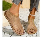 Sandalias planas con punta redonda para mujer, botas cortas de malla hueca sin cordones, zapatillas de fiesta sexis con diamantes de agua a la moda, tallas 35-42 39 negro