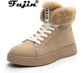 Fujin 3cm nuevo británico gamuza cuero mujer felpa tiene pisos plataforma botines motocicleta Punk primavera Otoño Invierno zapatos 40 café