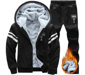 Conjunto de dos piezas de abrigo con capucha y capucha para hombre, informal, deportivo, de felpa, edición coreana, cálido y grueso, para invierno XS azul oscuro