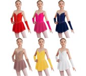 Vestido de patinaje artístico sobre hielo para niñas, vestidos de leotardo con guantes, competición de baile de Ballet, gimnasia, diamantes de imitación 5-6 Years rojo