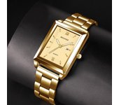 Nuevo reloj cuadrado para hombre, correa dorada de acero inoxidable, reloj de cuarzo de negocios, reloj informal con fecha, reloj de lujo de marca superior blanco