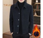 Abrigo de hombre con solapa de manga larga de color sólido con forro de felpa grueso, chaqueta de otoño e invierno de un solo pecho, ropa de abrigo informal XL gris