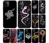 Funda de TPU negra para iPhone 14 SE 6 6S 7 8 Plus X 10 XR XS 11 12 13 Mini Pro MAX, carcasa trasera con diseño de flores y serpientes iPhone14