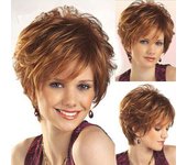 Pelucas cortas Peluca natural rizada para mujer con flequillo Peluca de pelo marrón rubio sintético Disfraz de uso diario para mujer Peluca de fibra resistente al calor marrón dorado