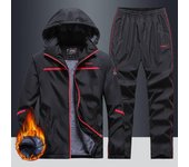 Conjunto de chándal de invierno para hombre, ropa deportiva informal, traje deportivo de terciopelo, ropa de abrigo para fitness para hombre S negro