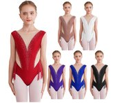 Traje de actuación de patinaje artístico para niños y niñas, leotardo con flecos de diamantes de imitación brillantes, mono de malla transparente de retales con borlas 5-6 Years borgoña