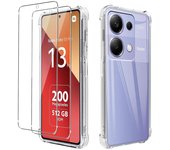 3 en 1 2 protectores de pantalla de vidrio templado + 1 Airbag transparente Funda de silicona suave transparente para teléfono para Redmi 13C Note 13 /5G Note 13 Pro 4G POCO C65 Xiaomi POCO M6 Pro blanco