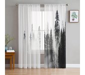 Cortina de ventana de tul con árboles y bosque brumoso para sala de estar, dormitorio, cortinas transparentes de gasa, tratamientos de cocina 135W x 114H(cm)