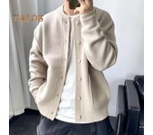 Suéter de punto para hombre, de cuello redondo, manga larga, de un solo pecho, de color puro, chaqueta holgada para uso diario, para la escuela M verde