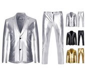 Conjunto de 2 piezas de traje para hombre, abrigo y pantalones, solapa, manga larga, botonadura sencilla, chaqueta y pantalones largos, traje de negocios con estampado dorado M plata