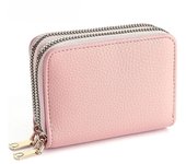 Cartera con doble cremallera para mujer, tarjetero corto a la moda con monedero de gran capacidad negro