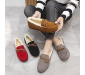 Zapatos de invierno para mujer, zapatos planos informales, mocasines suaves, cómodos, a la moda, cálidos, con lazo de felpa, zapatos de algodón para mujer 36 negro