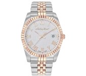 Reloj Mathey-Tissot Mathy III Roman de cuarzo en dos tonos, acero inoxidable, esfera blanca, H810BRA para hombre blanco