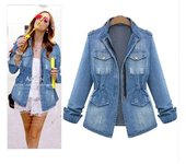 Chaqueta vaquera para mujer, chaqueta vaquera ajustada, ropa de otoño e invierno. 5XL azul