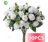 Cabezas de flores artificiales de seda, rosas blancas, hojas de eucalipto, ramo de peonías, flores falsas para mesa de boda, jarrón para fiesta, decoración del hogar