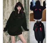 Sudadera con capucha Kawaii para mujer y niña, Top Harajuku con alas de demonio, Punk, gótico, negro XXL negro