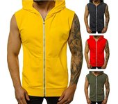 Chaleco deportivo a la moda para hombre, novedad de primavera, chaleco deportivo sin mangas para Fitness, chaleco con cremallera y capucha para hombre, prendas de vestir exteriores XL verde del ejército