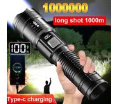 Linternas LED portátiles recargables, linternas de alta potencia, linternas telescópicas con zoom, lámpara para acampar al aire libre y pescar negro