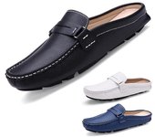 Zapatillas de hombre, mocasines de cuero de moda, mocasines, zapatos de conducción informales antideslizantes para exteriores, sandalias cómodas para playa para hombre 40 blanco